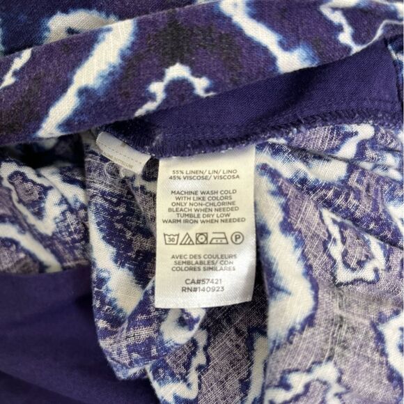 Loft Linen Viscose Navy White Ikat Cropped Pull On Pant Women Medium Pockets - Picture 7 of 12